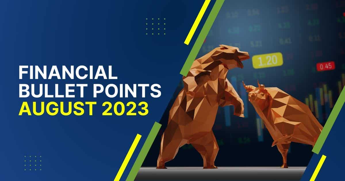 Abstract geometric bears and stock market graph for August 2023 financial update.