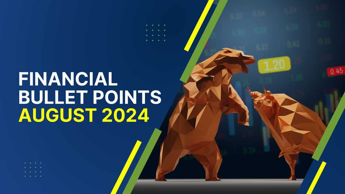 Abstract digital stock market with bull and bear figures for August 2024.