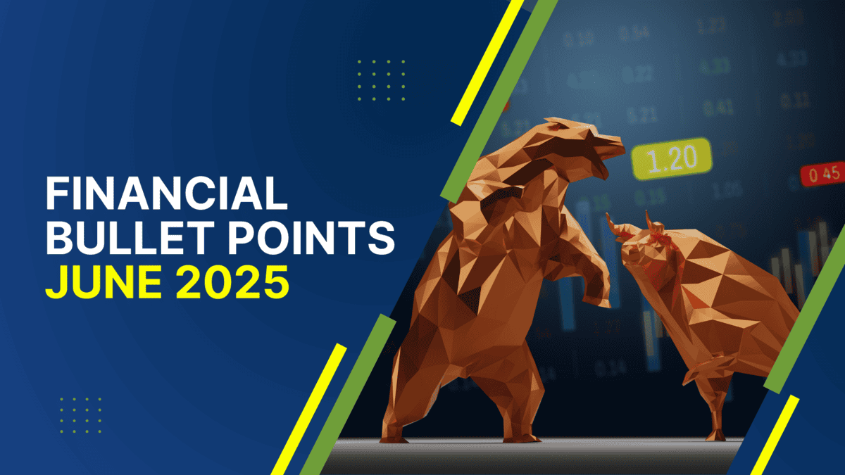 Bull and bear figures representing financial market trends for June 2025.