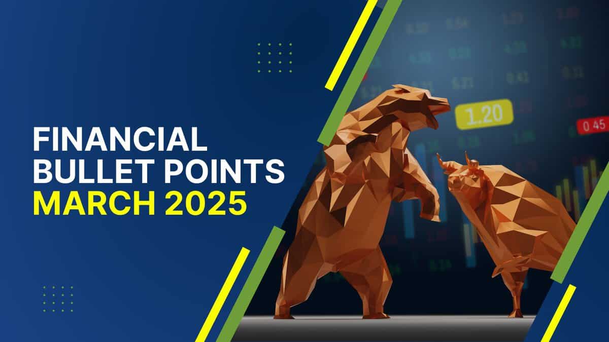 Stock market graph with bull and bear figures for March 2025.