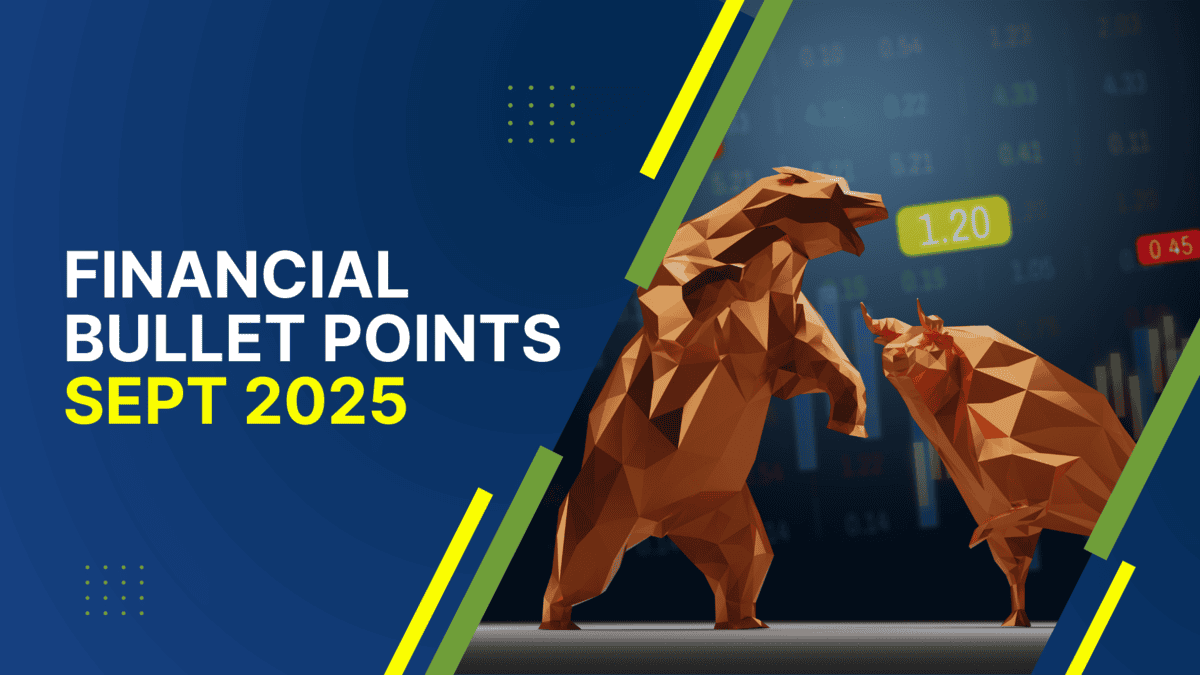 Bull and bear figures with stock market data for September 2025.